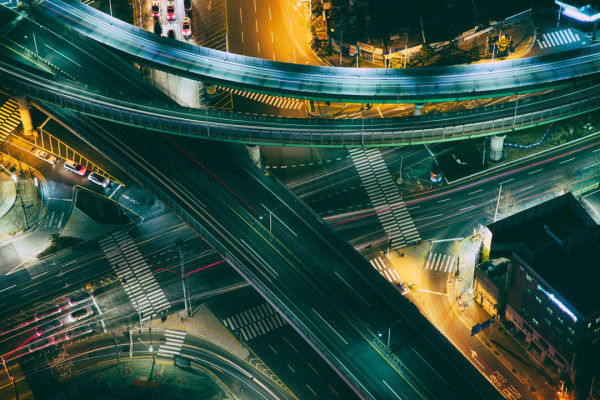 criss-crossing lanes of traffic